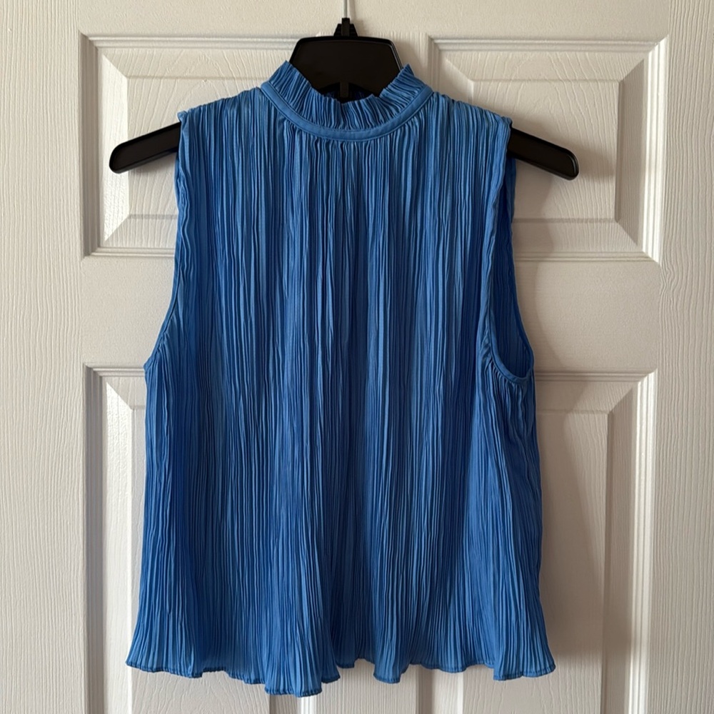 Zara Blue Ruffle tie Blouse